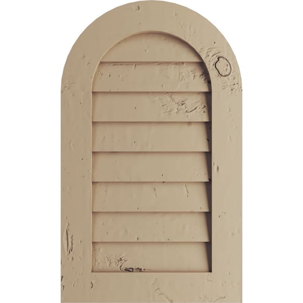 Ekena Millwork Timberthane Knotty Pine Round Top Faux Wood Non-Functional Gable Vent, Primed Tan, 16"W x 30"H GVURRT16X30DKPPR - main